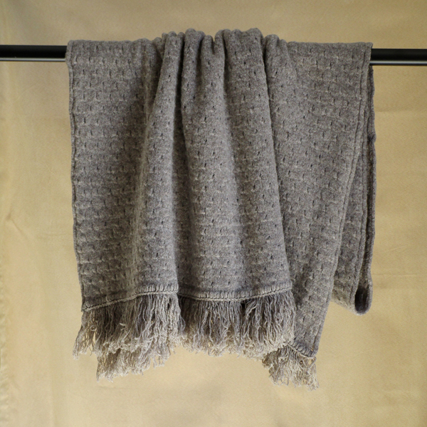 pointelle blanket with fringed ends medium gray