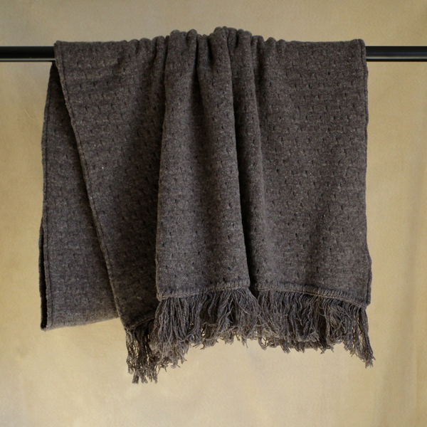 pointelle blanket with fringed ends dark brown