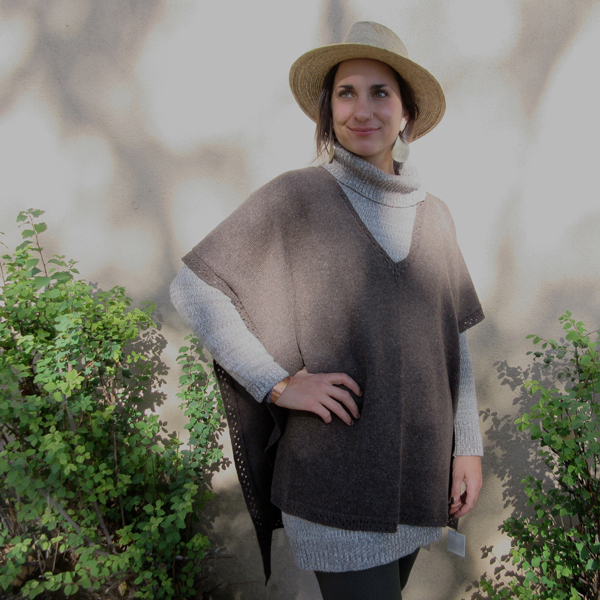 lace trim v-neck poncho dark brown