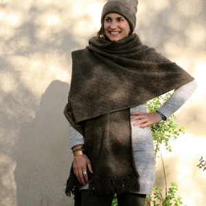 pointelle wrap with fringed ends dark brown