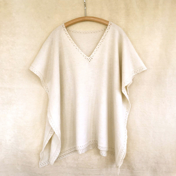 lace trim v-neck poncho white