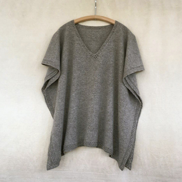 lace trim v-neck poncho medium gray