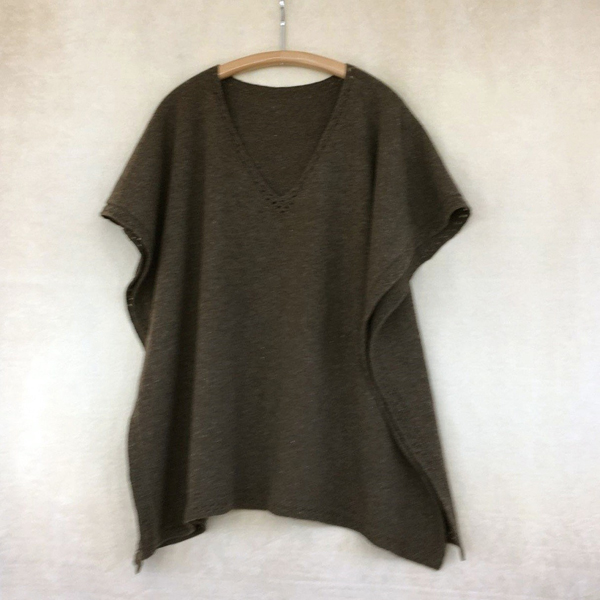 lace trim v-neck poncho dark brown