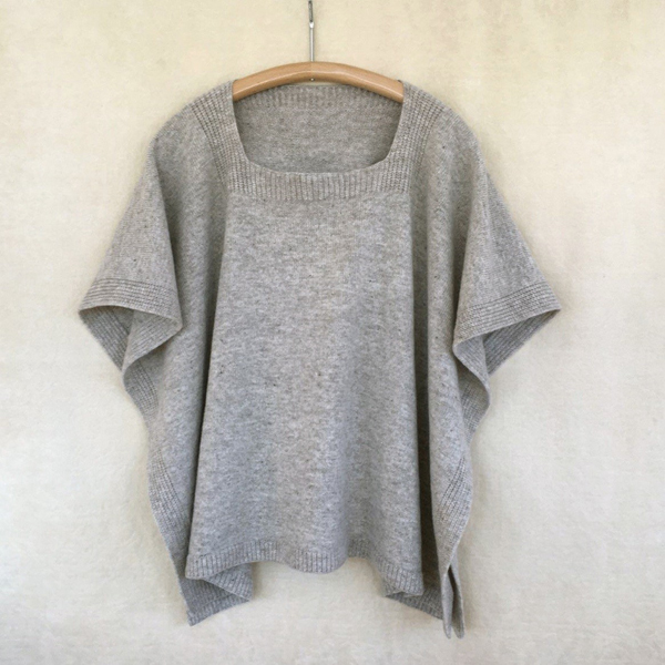 poncho rib-trim square-neck light gray