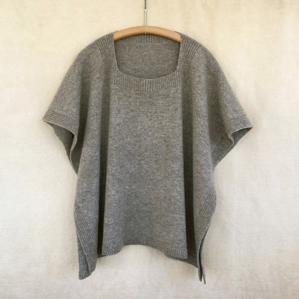 poncho rib-trim square-neck medium gray