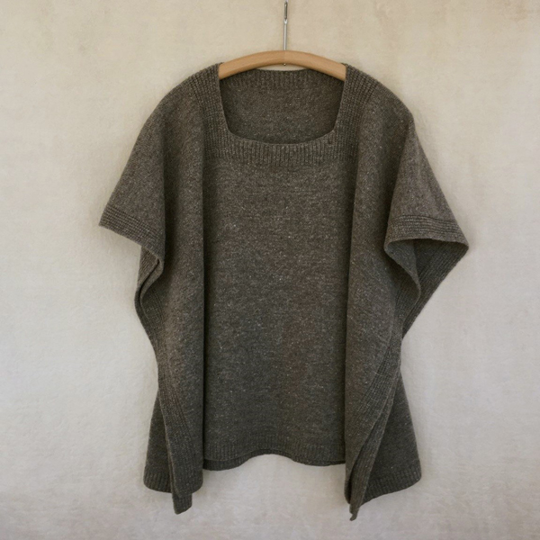 poncho rib-trim square-neck dark brown