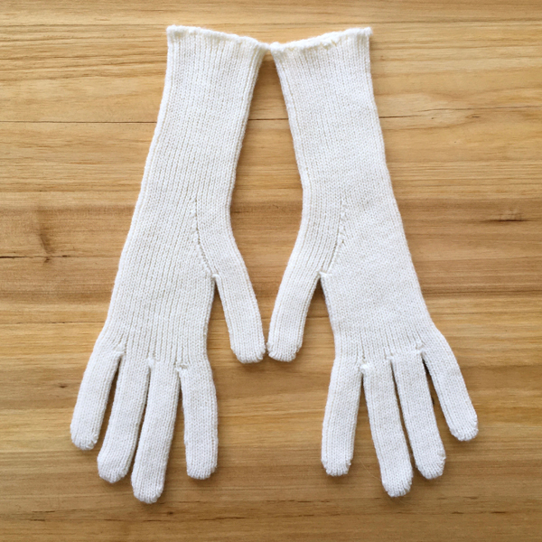 worsted 1 x 1 Rib gloves, lighter weight, white