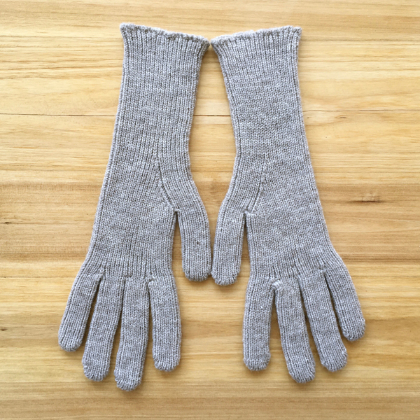 worsted 1 x 1 Rib gloves, lighter weight, light gray