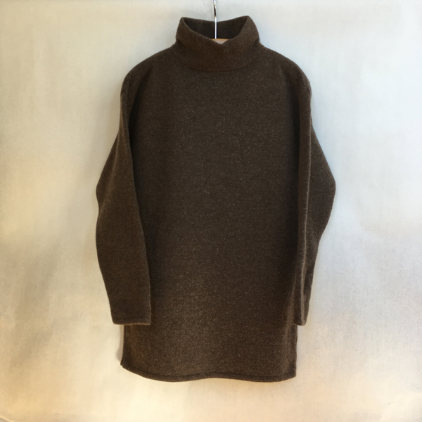 Portrait-Neck Tunic-Length Sweater, Dark Brown