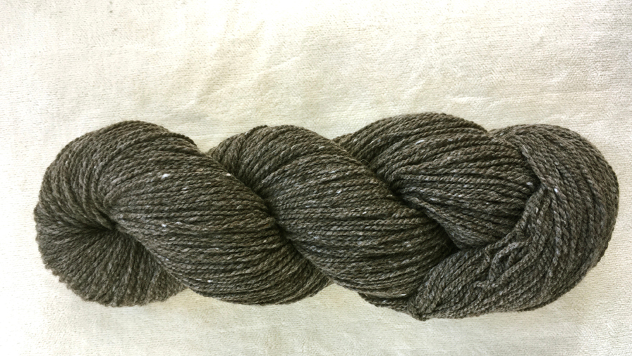 woolen-spun low twist fingering weight yarn, dark gray-brown