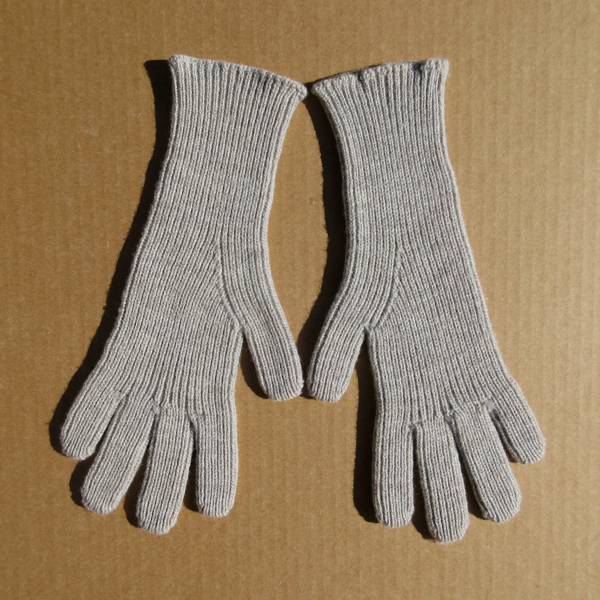 worsted 1 x 1 Rib gloves, heavier weight, light gray