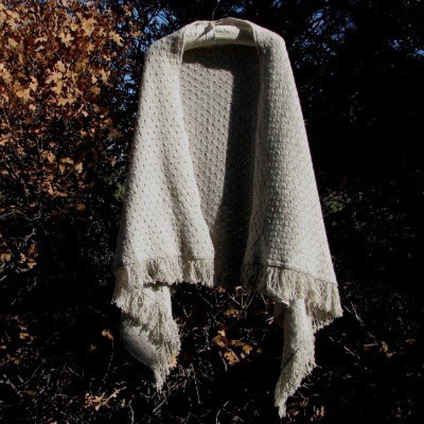 pointelle wrap with fringed ends light gray