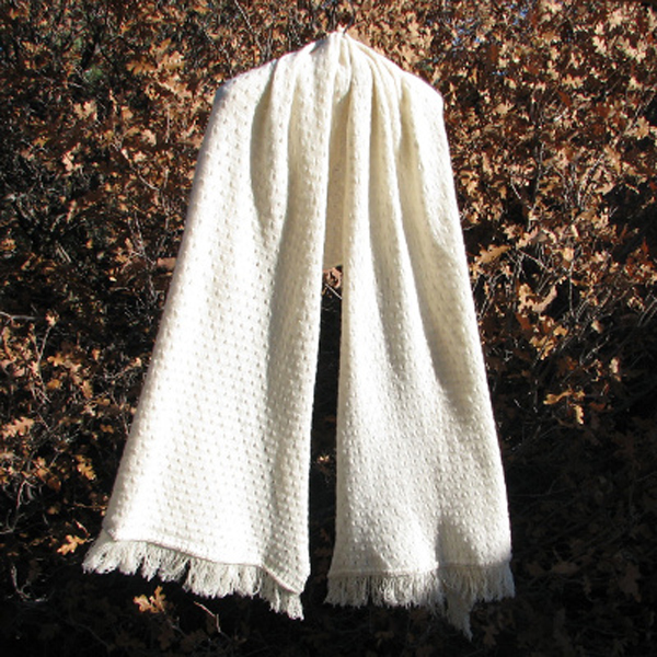pointelle wrap with fringed ends white